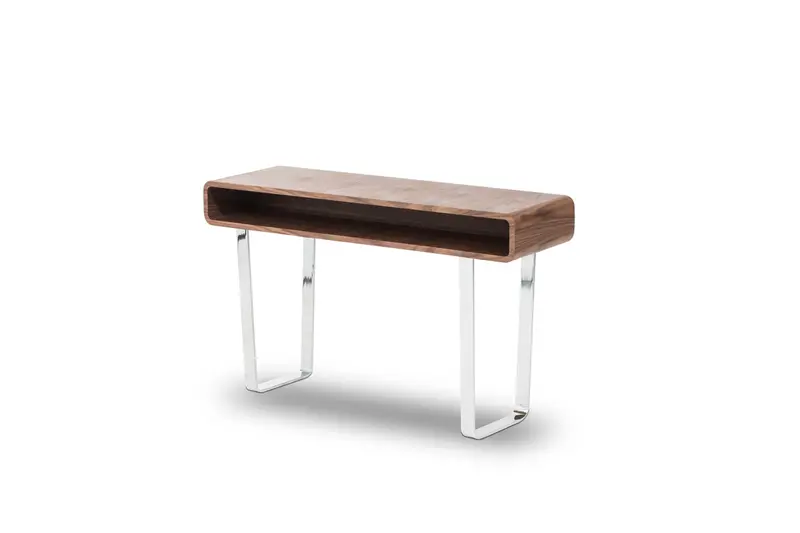30' Walnut Veneer Steel and MDF Console Table By Homeroots
