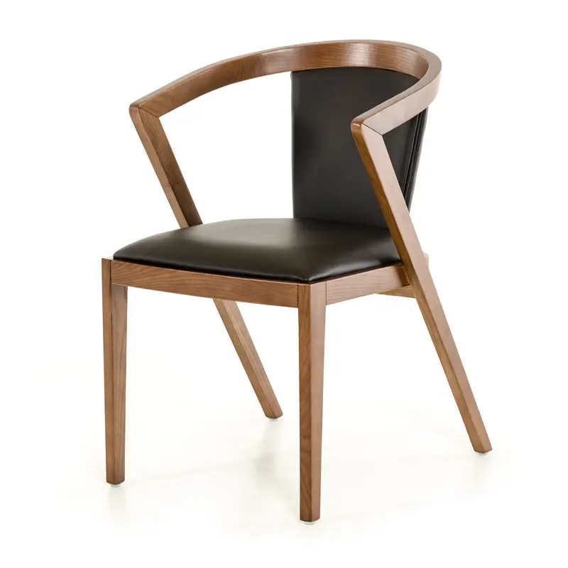 30' Walnut Wood And Black Leatherette Dining Chair By Homeroots