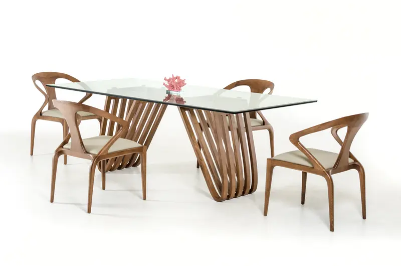 30' Walnut Wood And Glass Dining Table By Homeroots - 283014