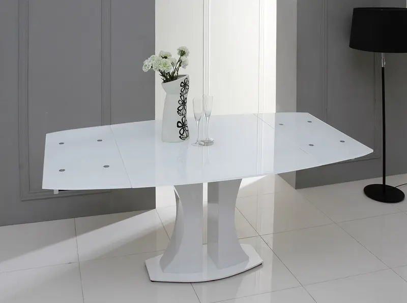30' White Glass Mdf And Steel Extendable Dining Table By Homeroots