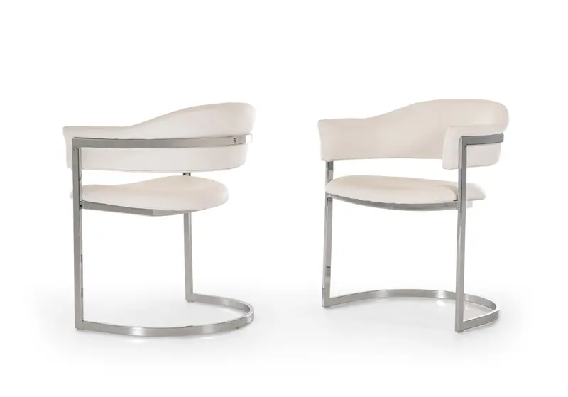 30' White Leatherette And Stainless Steel Dining Chair By Homeroots