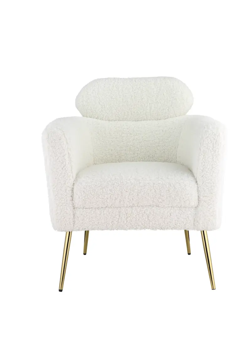 30" White Wool And Brown Barrel Chair By Homeroots