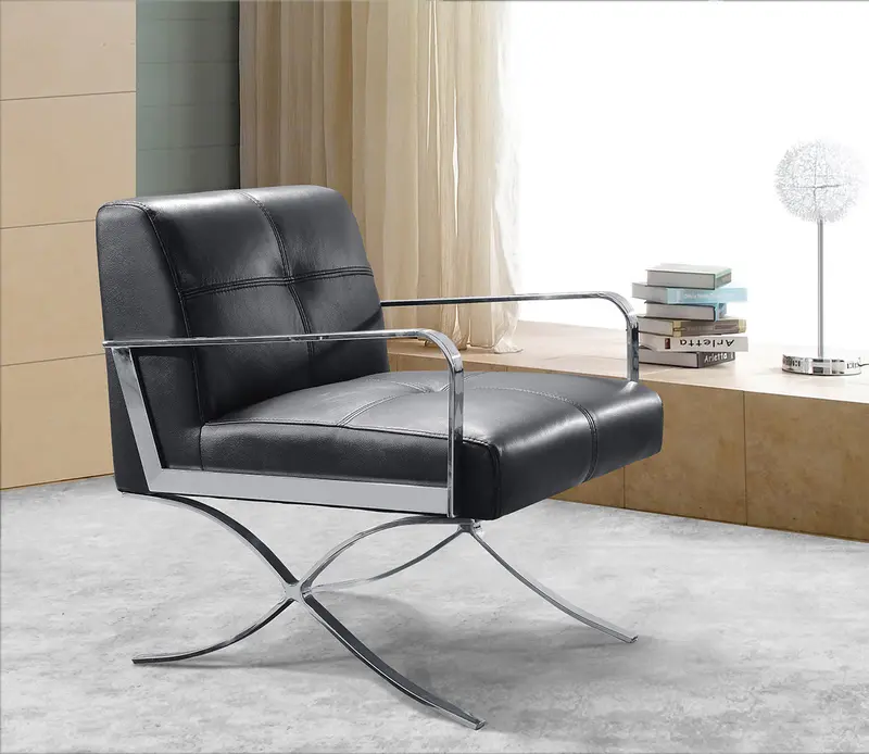 31' Black Leather and Steel Lounge Chair By Homeroots