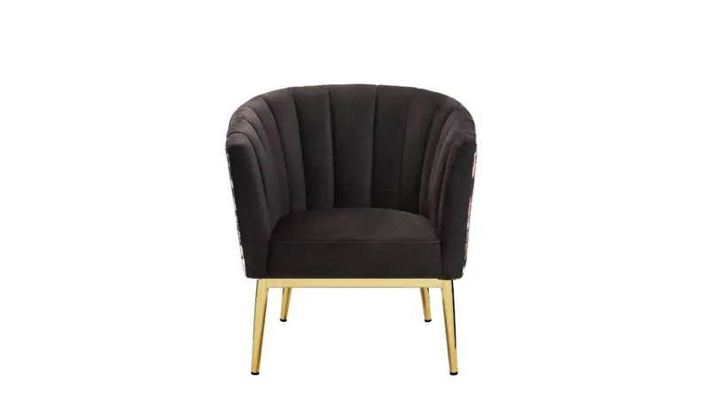 31" Black Velvet And Gold Striped Barrel Chair By Homeroots