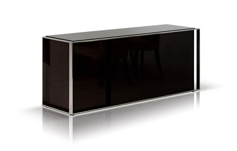 31' Ebony Lacquer Mdf Glass And Steel Buffet By Homeroots