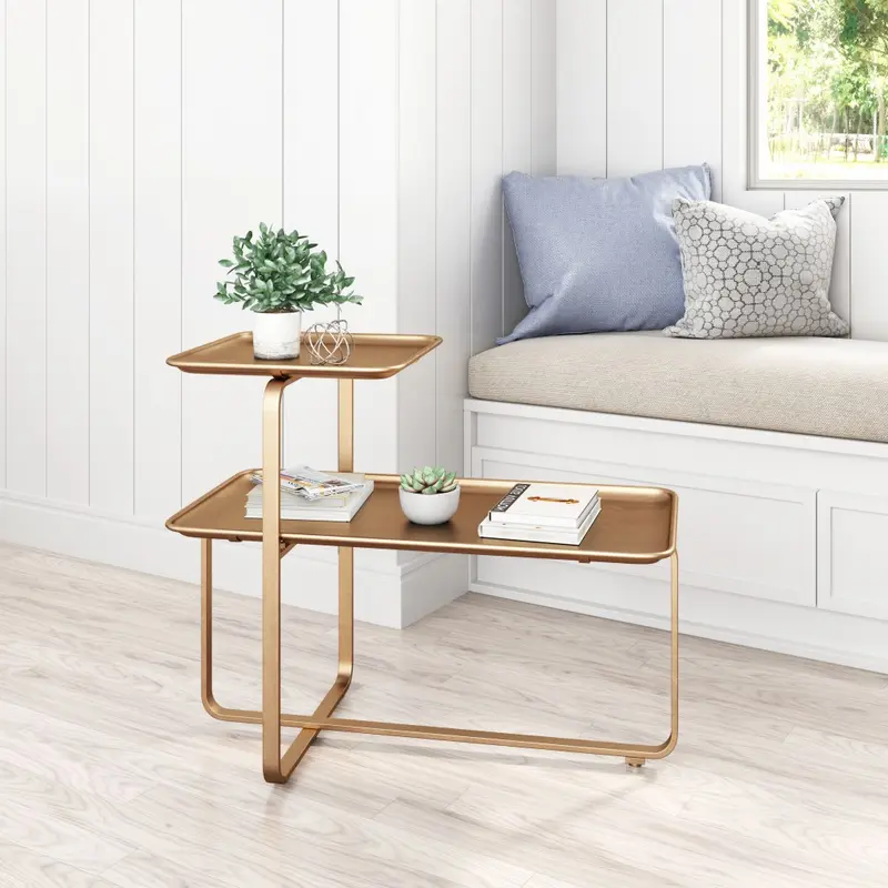 31" Gold Square and Rectangular Two Level Coffee Table By Homeroots