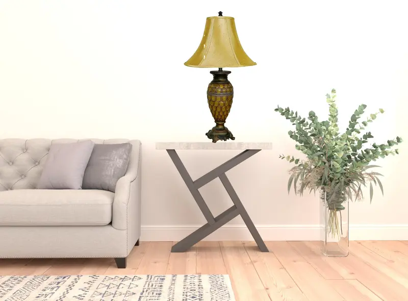 31" Golden Brown Polyresin Urn Table Lamp With Night Light and Gold Bell Shade By Homeroots