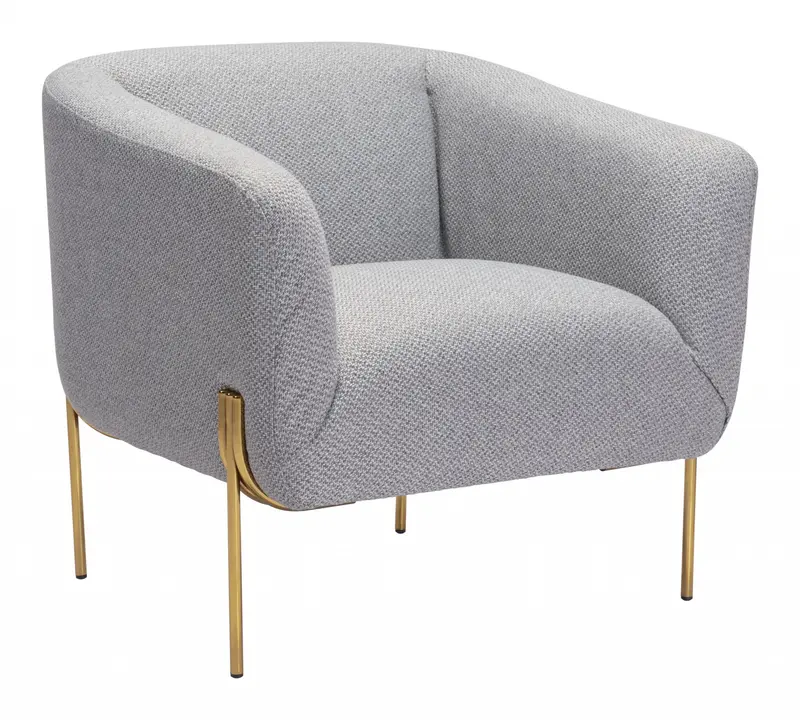 31" Gray And Gold Linen Barrel Chair By Homeroots
