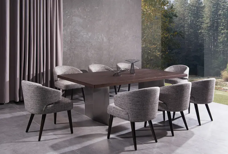 31' Grey Fabric Dining Chair With Wood Legs By Homeroots