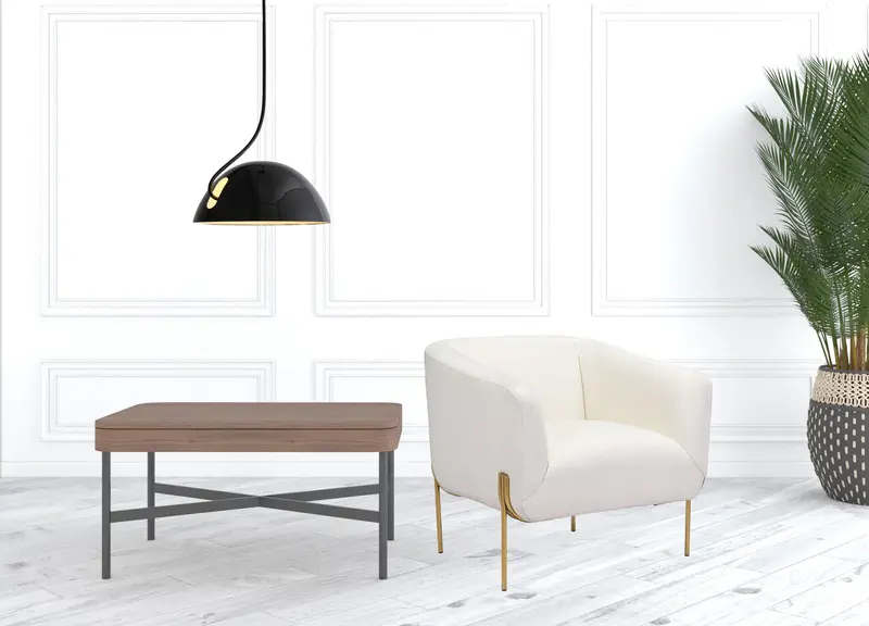 31" Ivory and Gold Textural Upholstered Accent Armchair By Homeroots