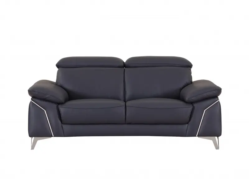 31" Navy Blue Genuine Italian Leather Loveseat By Homeroots