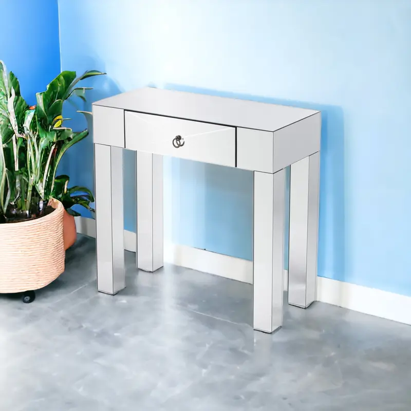 31" Silver Mirrored Glass Console Table With Storage By Homeroots