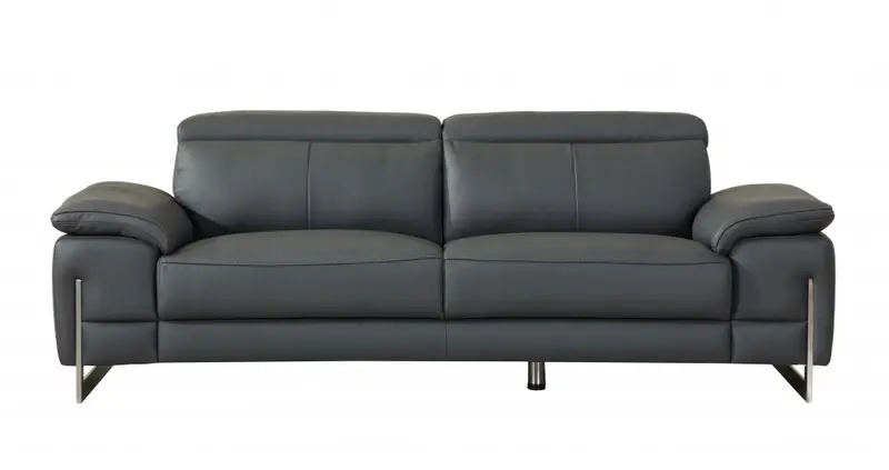 31" Tasteful Dark Grey Leather Sofa By Homeroots