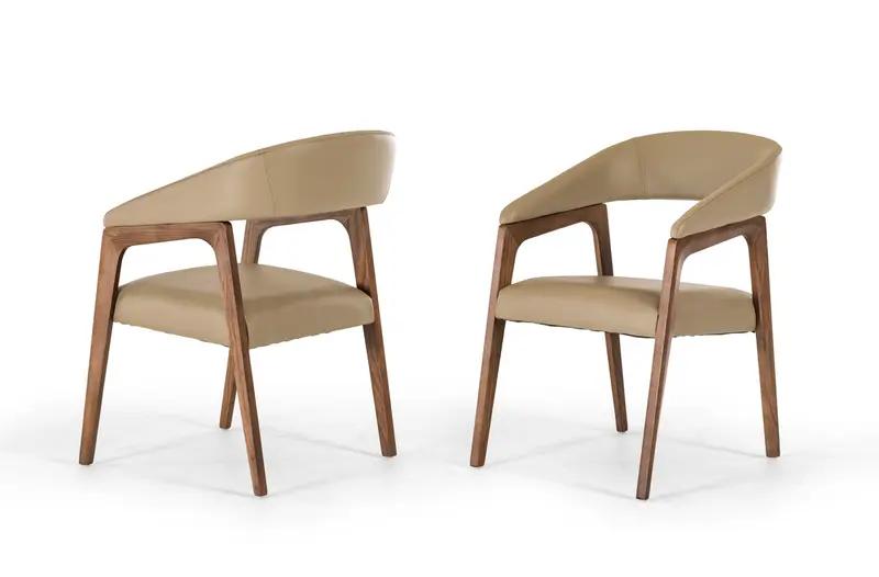 31' Taupe Leatherette And Walnut Wood Dining Chair By Homeroots