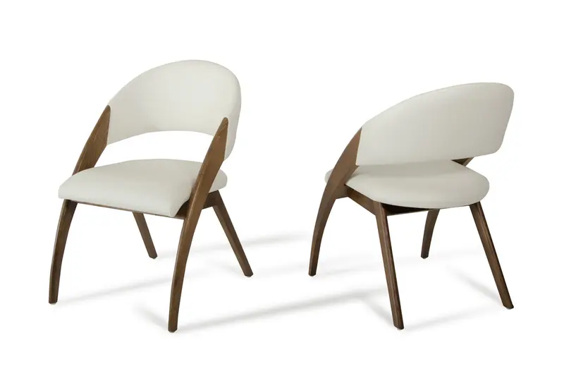 31' Walnut Wood And Cream Leatherette Dining Chair By Homeroots