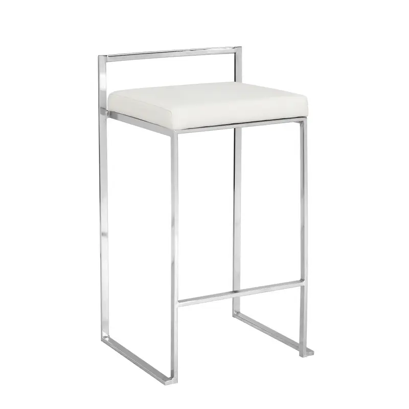 31" White Faux Leather And Solid Wood Low Back Bar Height Chair With Footrest By Homeroots