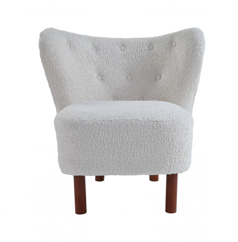31" White Sherpa And Brown Polka Dots Wingback Chair By Homeroots