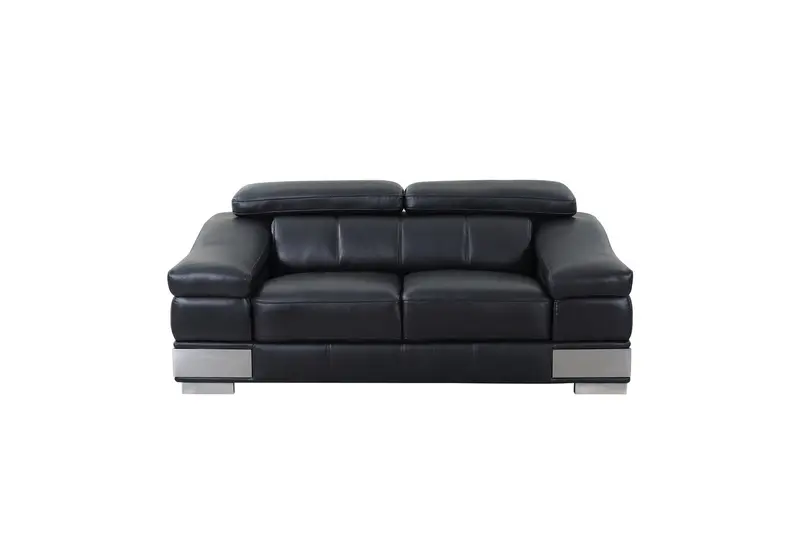 31to 39" Modern Black Leather Loveseat By Homeroots