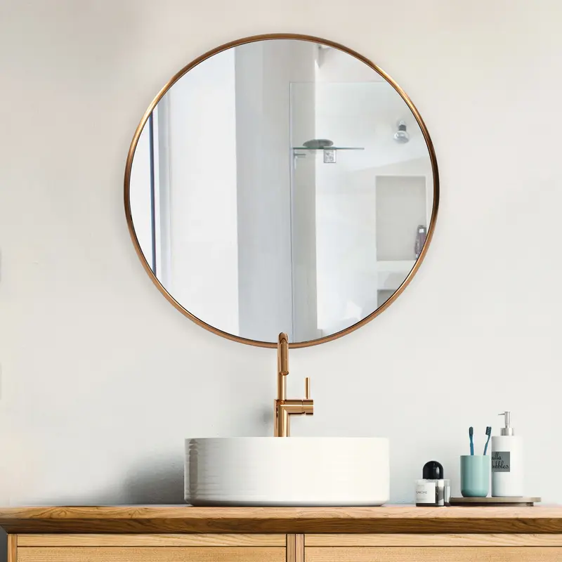 32" Antiqued Brushed Brass Round Wall Mirror By Homeroots