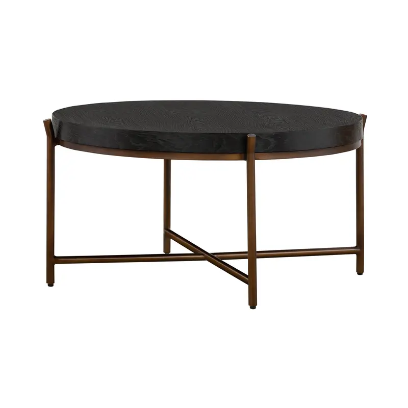 32" Black And Brown Solid Wood Round Coffee Table By Homeroots