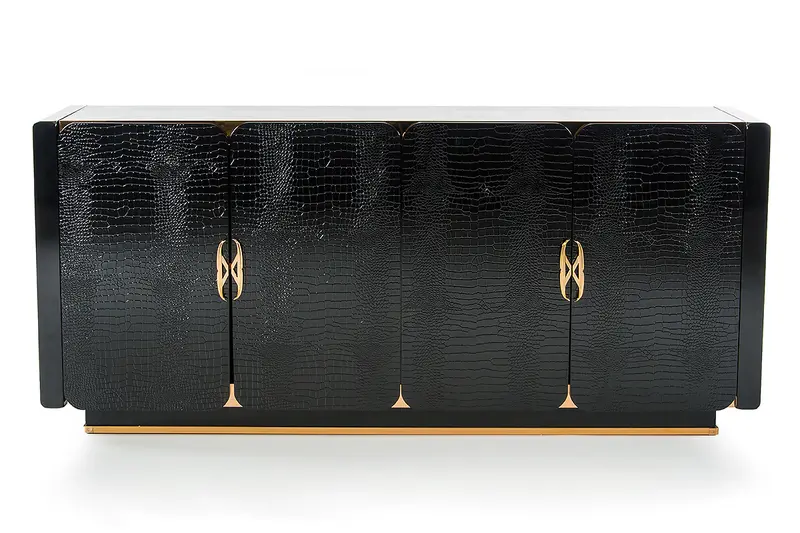 32' Black Crocodile And Rosegold Mdf Buffet By Homeroots