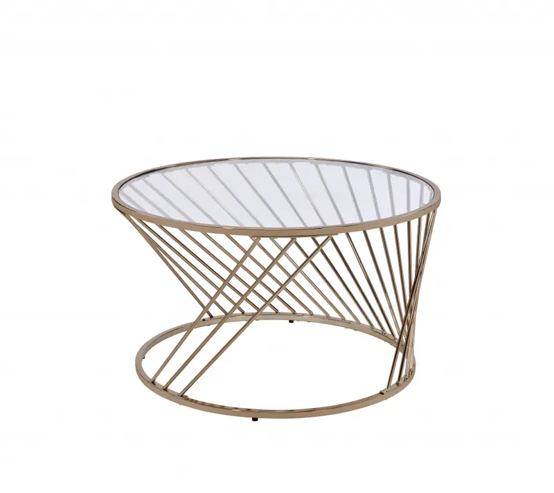 32" Champagne And Clear Glass And Metal Round Coffee Table By Homeroots
