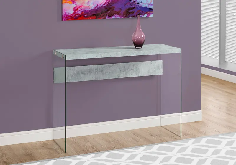 32" Grey Cement Particle Board and Clear Tempered Glass Accent Table By Homeroots