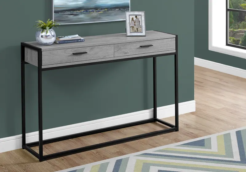 32" Grey Finish and Black Metal Accent Table By Homeroots