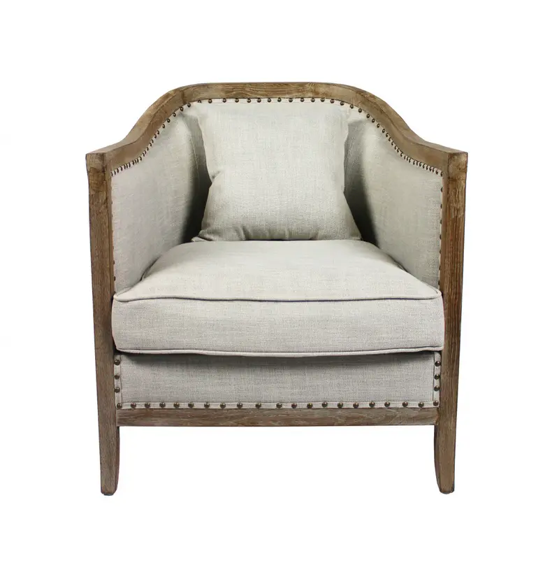 32" Natural Linen Solid Color Lounge Chair By Homeroots