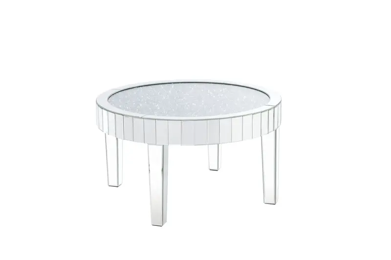 32" Silver And Clear Glass And Manufactured Wood Round Mirrored Coffee Table By Homeroots