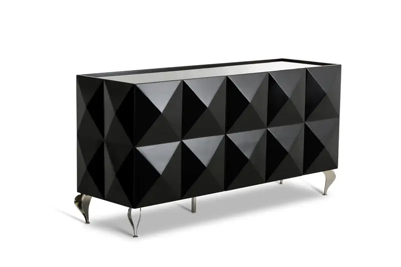 33' Black Lacquer Mdf And Steel Buffet With 3 Doors By Homeroots