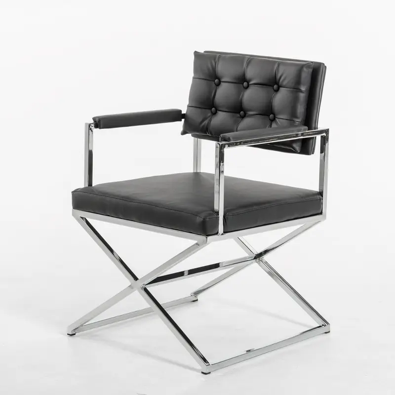 33' Black Leatherette And Steel Dining Arm Chair By Homeroots