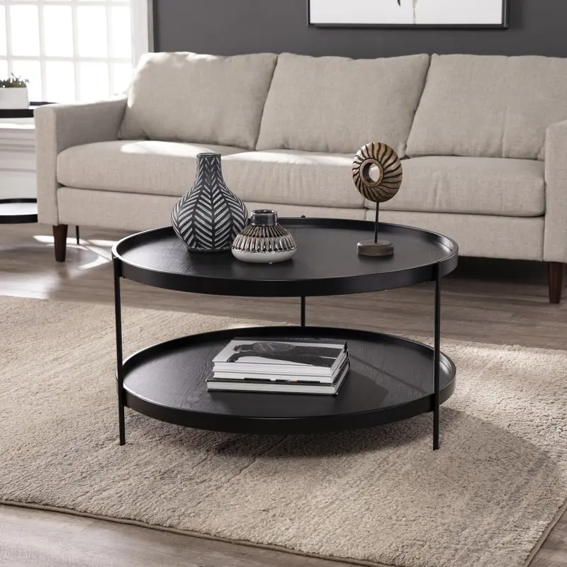 33" Black Manufactured Wood And Metal Round Coffee Table By Homeroots