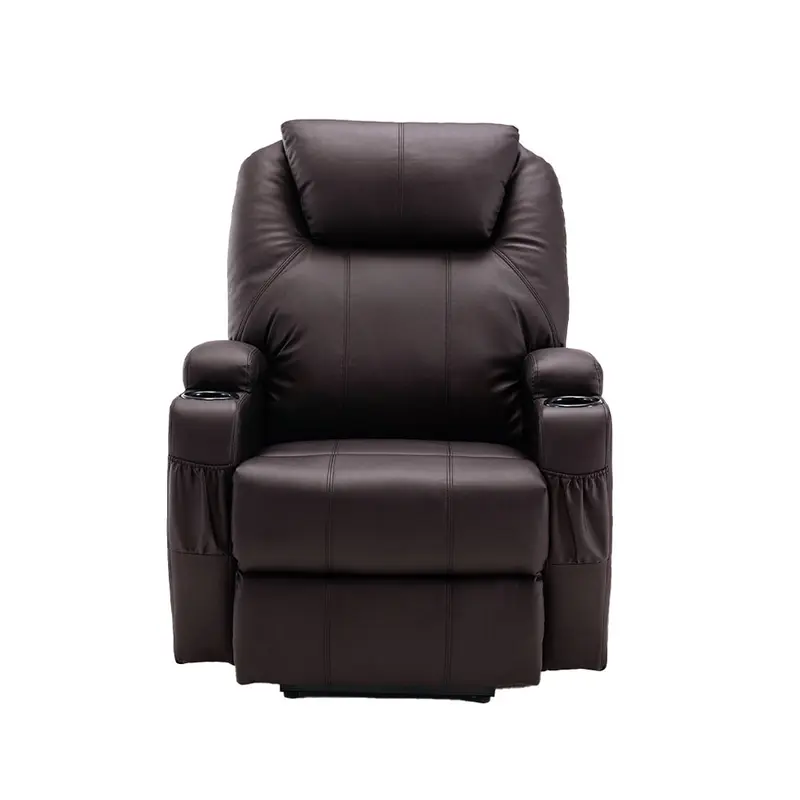 33" Brown Faux Leather Power Heated Massge Lift Assist Recliner By Homeroots