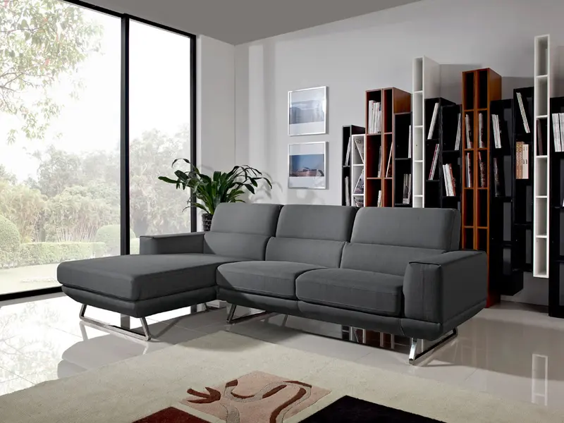 33' Dark Grey Fabric Foam Wood and Steel Sectional Sofa By Homeroots