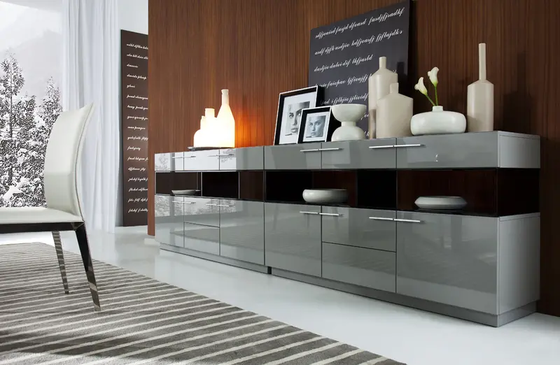 33' Grey High Gloss Glass Buffet By Homeroots
