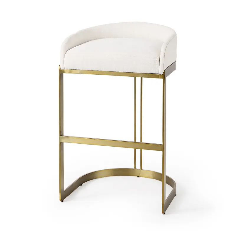 33" Off White And Gold Low Back Bar Stool By Homeroots