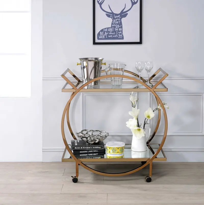 33' X 19' X 35' Champagne Metal Tube Serving Cart By Homeroots