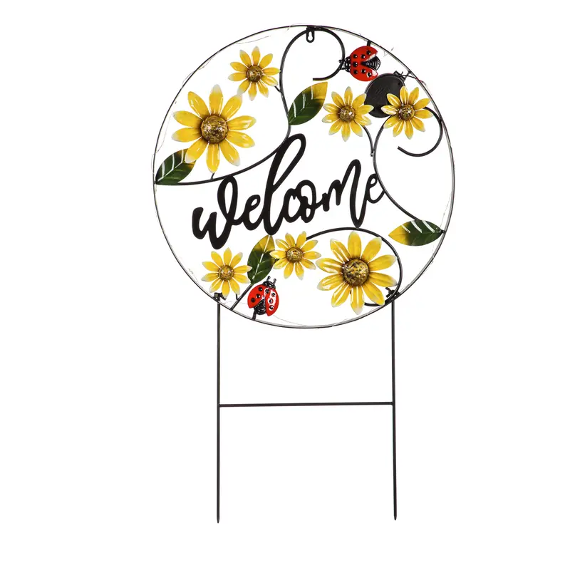 34.25"H Solar Welcome Garden Sign, Sunflowers,2sp7064