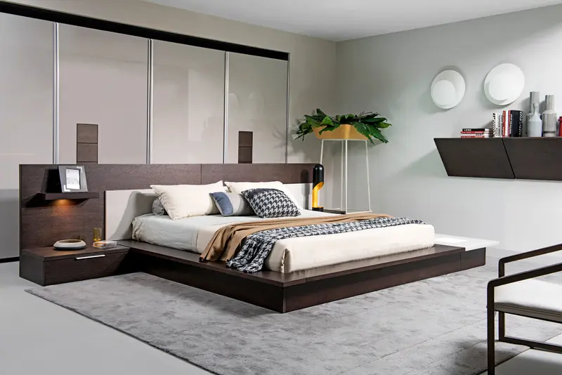 34" Brown Oak And Grey Veneer Platfrom Queen Bed With Lights By Homeroots