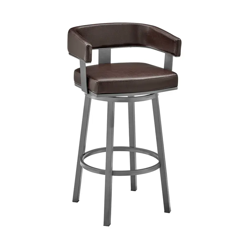 34" Chocolate Faux Leather And Iron Swivel Low Back Counter Height Bar Chair By Homeroots