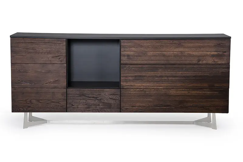 34' Dark Aged Oak Veneer Steel And Wood Buffet By Homeroots