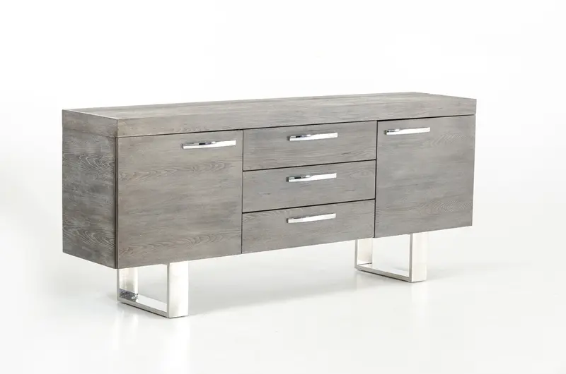 34' Grey Veneer And Steel Buffet With 3 Drawers And 2 Doors By Homeroots