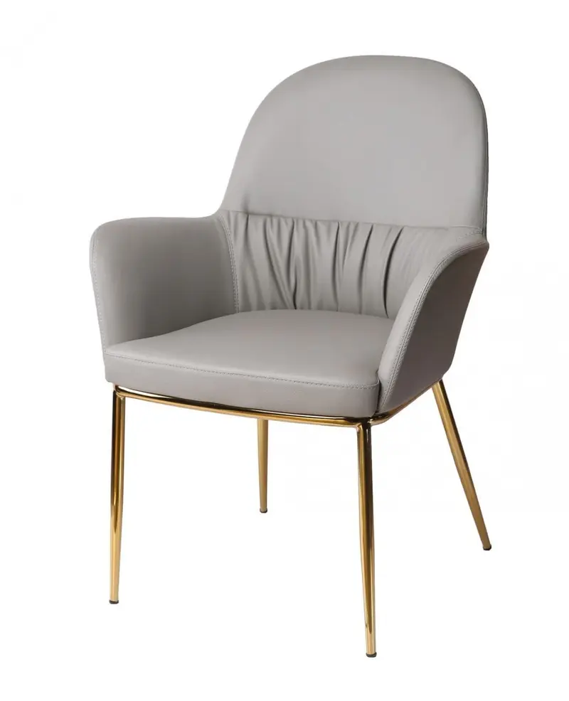 34" Mod Gray Faux Leather and Gold Accent Chair By Homeroots