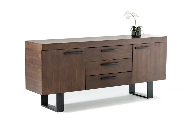 34' Walnut Veneer And Steel Buffet With 3 Drawers And 2 Doors By Homeroots
