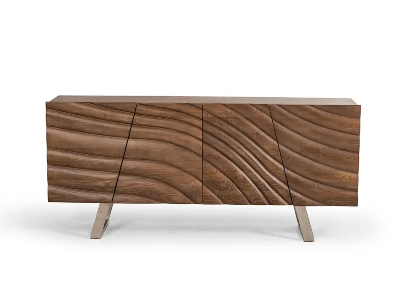 34' Walnut Wood Veneer And Steel Buffet By Homeroots