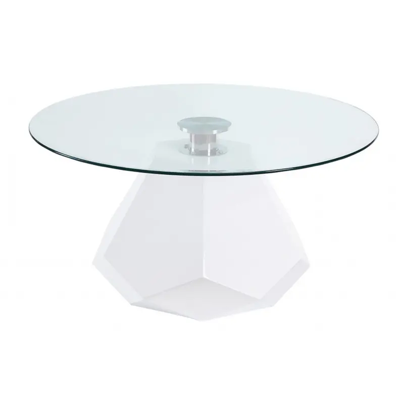 34" White And Clear Glass And Manufactured Wood Round Coffee Table By Homeroots