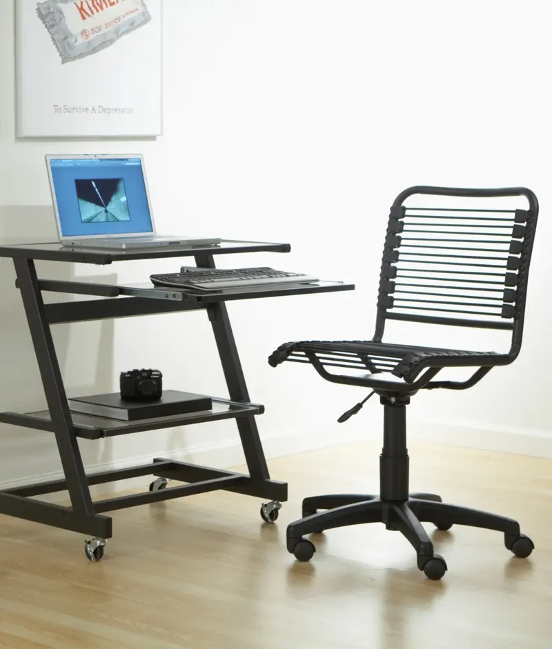 35" All Black Round Bungee Cord Low Back Office Chair By Homeroots