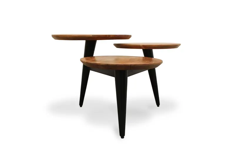 35" Black And Natural Brown Solid Wood Round Distressed Coffee Table By Homeroots