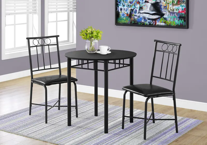 35" Black Leather Look Foam And Metal Three Pieces Dining Set By Homeroots